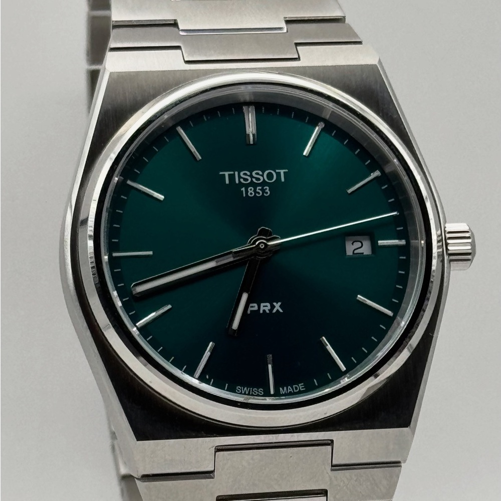 Tissot Green and Silver Watch with Stainless Steel Bracelet